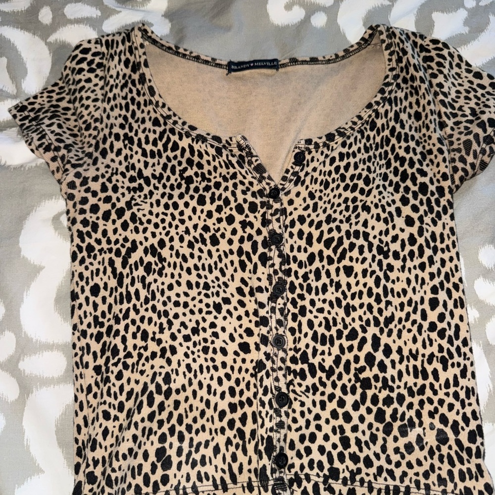Brandy Melville Black and Brown Buttoned Blouse